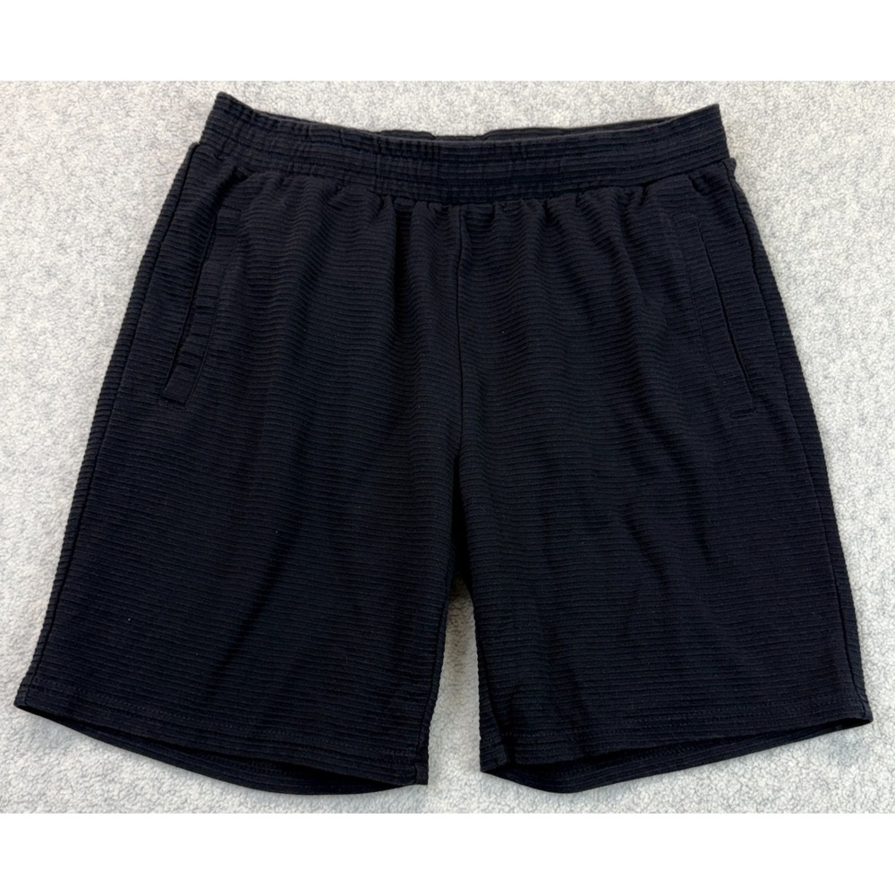 Esc Mens Athletic Shorts Black Elastic Waist Gym Running Workout Pocket L